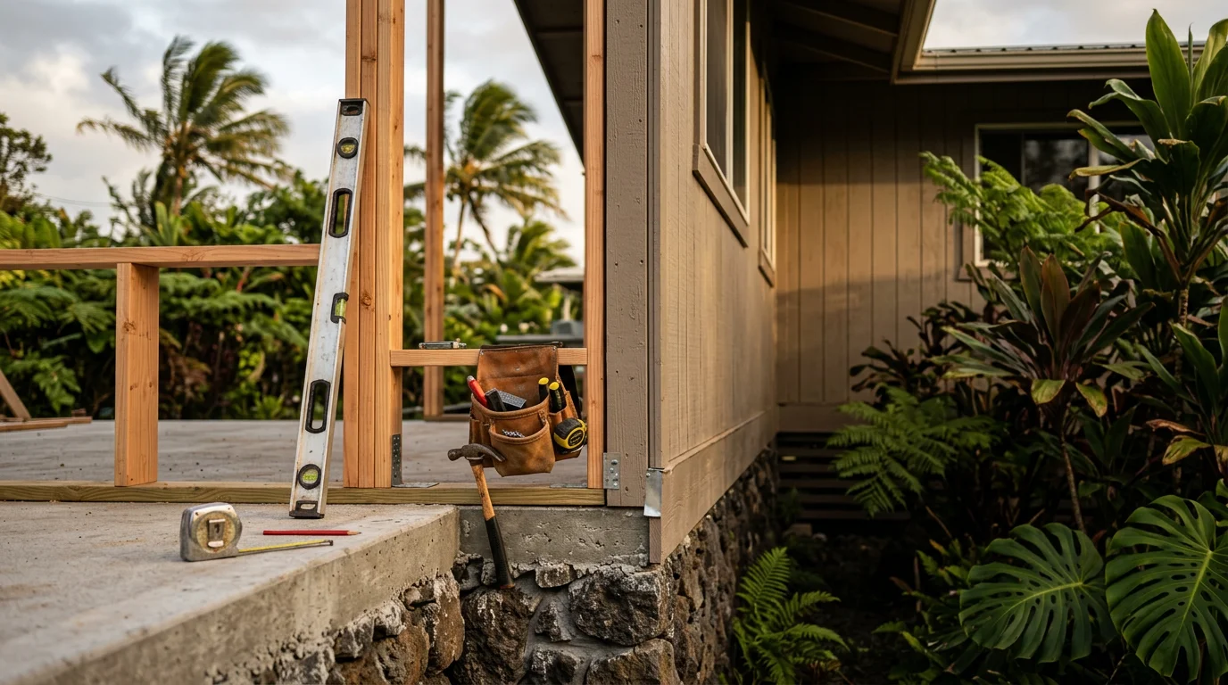 General contractor framing a residential addition on the Big Island